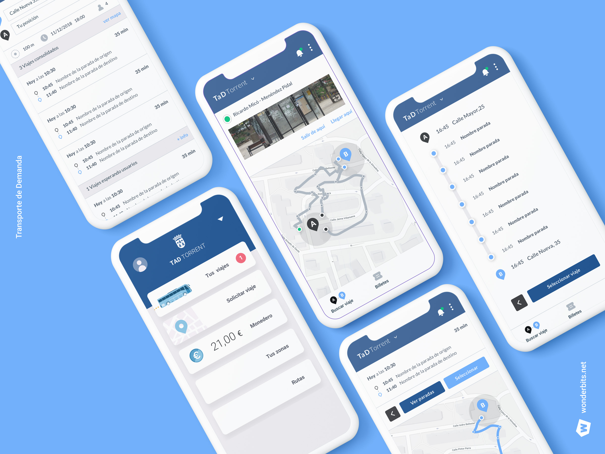 pantallas diseño ux/ui viajes en autobús personalizados, geolocalización, tiempo real y pagos seguros desde la app